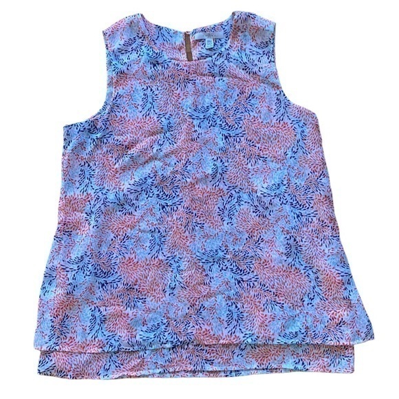 Fever Women’s Blouse sleeveless double layer pattern all over keyhole back - Picture 1 of 14